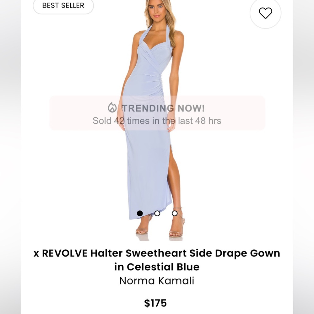 Norma Kamali Celestial Blue Halter Sweetheart Side Drape Gown